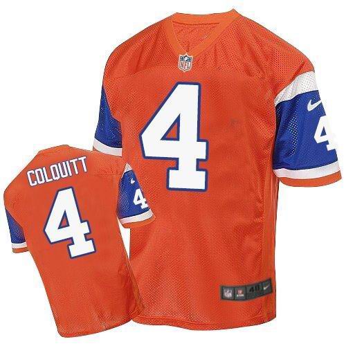 Nike Broncos #4 Britton Colquitt Orange Throwback Men's Stitched NFL Elite Jersey Nike Broncos #4 Britton Colquitt Orange Throwback Men's Stitched NFL Elite Jersey