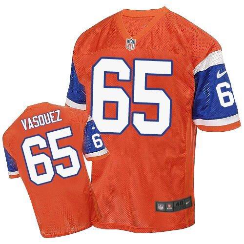 Nike Broncos #65 Louis Vasquez Orange Throwback Men's Stitched NFL Elite Jersey Nike Broncos #65 Louis Vasquez Orange Throwback Men's Stitched NFL Elite Jersey