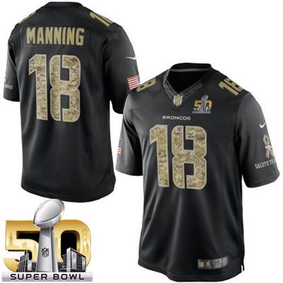 Nike Broncos #18 Peyton Manning Black Super Bowl 50 Men's Stitched NFL Limited Salute to Service Jersey Nike Broncos #18 Peyton Manning Black Super Bowl 50 Men's Stitched NFL Limited Salute to Service Jersey
