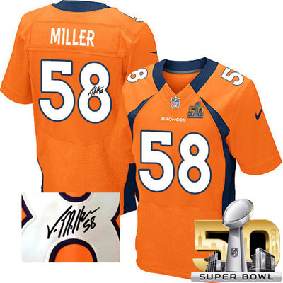 Nike Broncos #58 Von Miller Orange Team Color Super Bowl 50 Men's Stitched NFL Elite Autographed Jersey Nike Broncos #58 Von Miller Orange Team Color Super Bowl 50 Men's Stitched NFL Elite Autographed Jersey