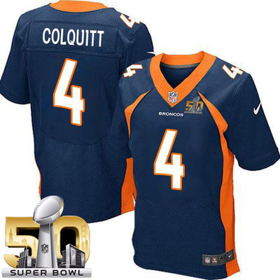 Nike Broncos #4 Britton Colquitt Navy Blue Alternate Super Bowl 50 Men's Stitched NFL New Elite Jersey Nike Broncos #4 Britton Colquitt Navy Blue Alternate Super Bowl 50 Men's Stitched NFL New Elite Jersey