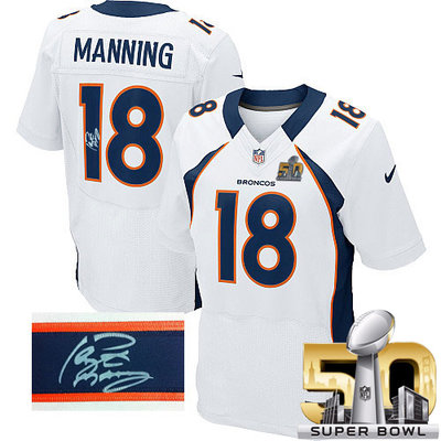 Nike Broncos #18 Peyton Manning White Super Bowl 50 Men's Stitched NFL Elite Autographed Jersey Nike Broncos #18 Peyton Manning White Super Bowl 50 Men's Stitched NFL Elite Autographed Jersey