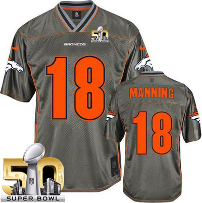 Nike Broncos #18 Peyton Manning Grey Super Bowl 50 Men's Stitched NFL Elite Vapor Jersey Nike Broncos #18 Peyton Manning Grey Super Bowl 50 Men's Stitched NFL Elite Vapor Jersey