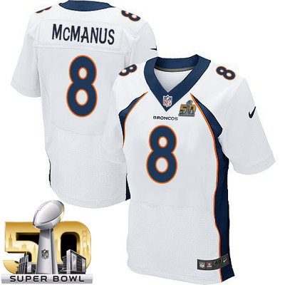 Nike Broncos #8 Brandon McManus White Super Bowl 50 Men's Stitched NFL New Elite Jersey Nike Broncos #8 Brandon McManus White Super Bowl 50 Men's Stitched NFL New Elite Jersey
