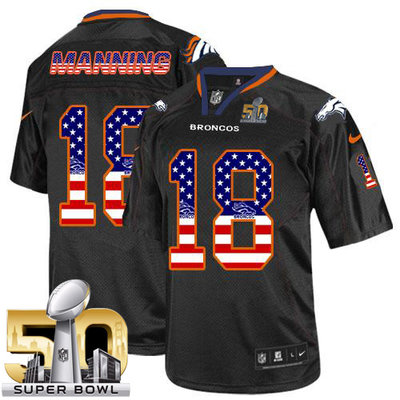 Nike Broncos #18 Peyton Manning Black Super Bowl 50 Men's Stitched NFL Elite USA Flag Fashion Jersey Nike Broncos #18 Peyton Manning Black Super Bowl 50 Men's Stitched NFL Elite USA Flag Fashion Jersey