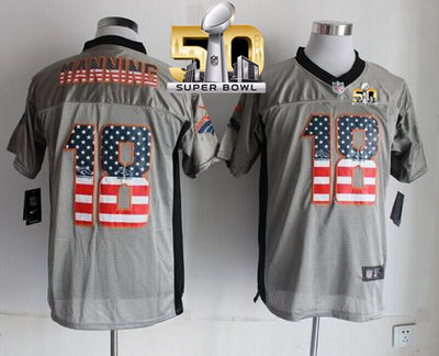 Nike Broncos #18 Peyton Manning Grey Super Bowl 50 Men's Stitched NFL Elite USA Flag Fashion Jersey Nike Broncos #18 Peyton Manning Grey Super Bowl 50 Men's Stitched NFL Elite USA Flag Fashion Jersey