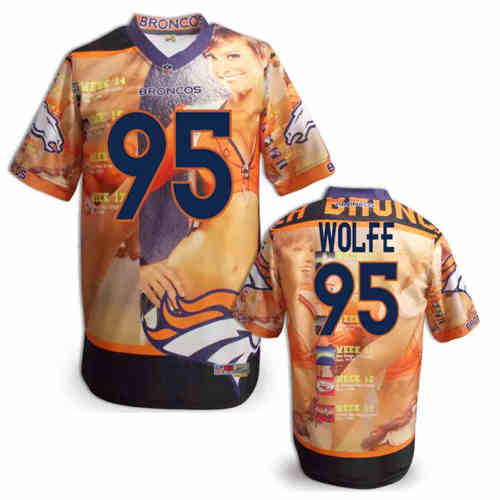 New Denver Broncos 95# Derek Wolfe Team Color NFL Elite Fanatical Version Jerseys