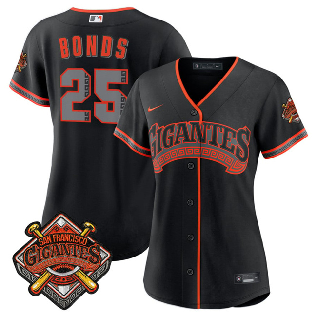 Women's San Francisco Giants #25 Barry Bonds Black 2026 Alternate Stadium Stitched Baseball Jersey(Run Small) Women's San Francisco Giants #25 Barry Bonds Black 2026 Alternate Stadium Stitched Baseball Jersey(Run Small)