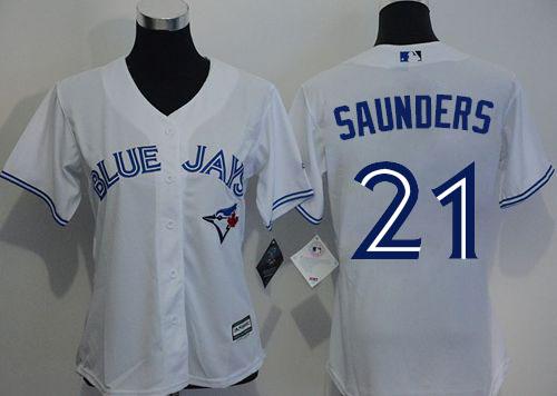Blue Jays #21 Michael Saunders White Home Women's Stitched MLB Jersey Blue Jays #21 Michael Saunders White Home Women's Stitched MLB Jersey