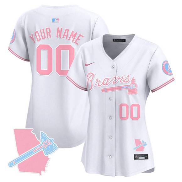 Women's Atlanta Braves Active Player Custom White Bubblegum Pink Vapor Limited Stitched Baseball Jersey(Run Small) Women's Atlanta Braves Active Player Custom White Bubblegum Pink Vapor Limited Stitched Baseball Jersey(Run Small)