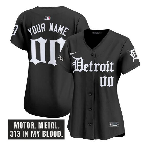 Women's Detroit Tigers ACTIVE PLAYER Custom Black 'Motor Gothic Edition' Vapor Premier Limited Stitched Baseball Jersey(Run Small) Women's Detroit Tigers ACTIVE PLAYER Custom Black 'Motor Gothic Edition' Vapor Premier Limited Stitched Baseball Jersey(Run Small)