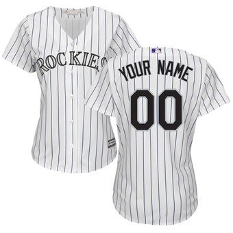 Women's Colorado Rockies Majestic White Purple Home Cool Base Custom Jersey Women's Colorado Rockies Majestic White Purple Home Cool Base Custom Jersey