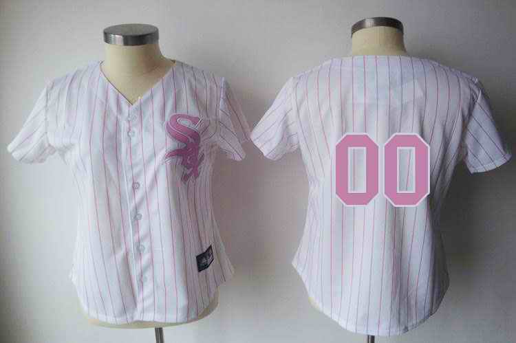 Chicago White Sox Blank White Pink Strip Women Custom Jerseys Chicago White Sox Blank White Pink Strip Women Custom Jerseys