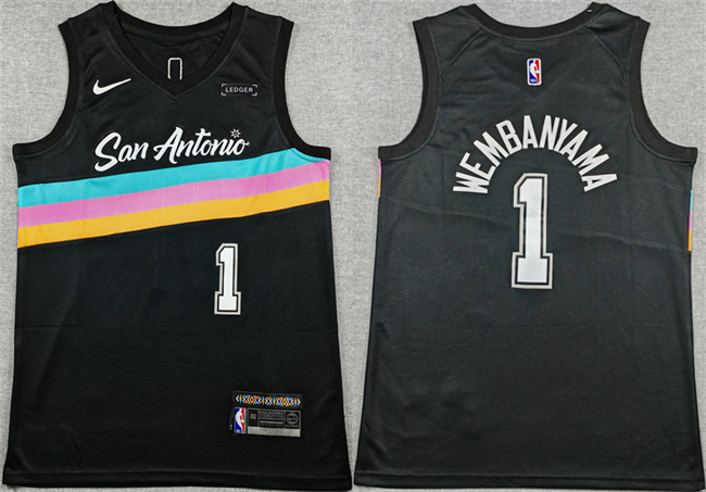 Men's San Antonio Spurs #1 Victor Wembanyama Black 2025-26 City Edition Stitched Basketball Jersey Men's San Antonio Spurs #1 Victor Wembanyama Black 2025-26 City Edition Stitched Basketball Jersey
