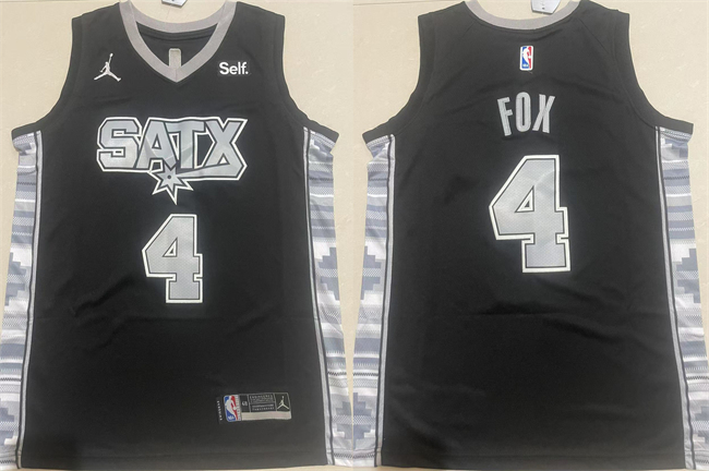 Men's San Antonio Spurs #4 De'Aaron Fox Black 2024-25 Statement Edition Stitched Basketball Jersey Men's San Antonio Spurs #4 De'Aaron Fox Black 2024-25 Statement Edition Stitched Basketball Jersey