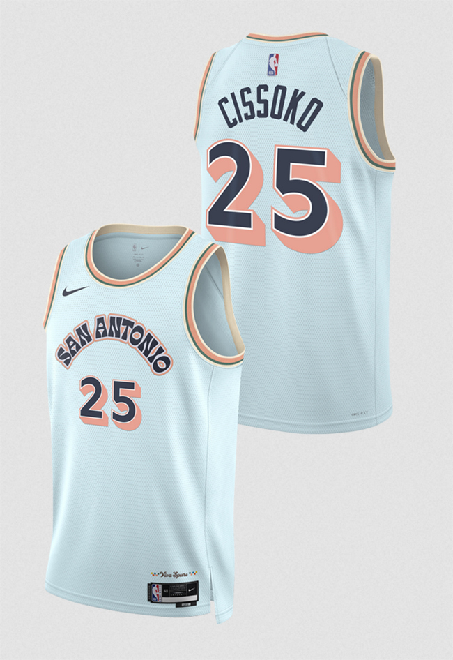 Men's San Antonio Spurs #25 Sidy Cissoko Light Blue 2024 25 City Edition Stitched Basketball Jersey Men's San Antonio Spurs #25 Sidy Cissoko Light Blue 2024 25 City Edition Stitched Basketball Jersey