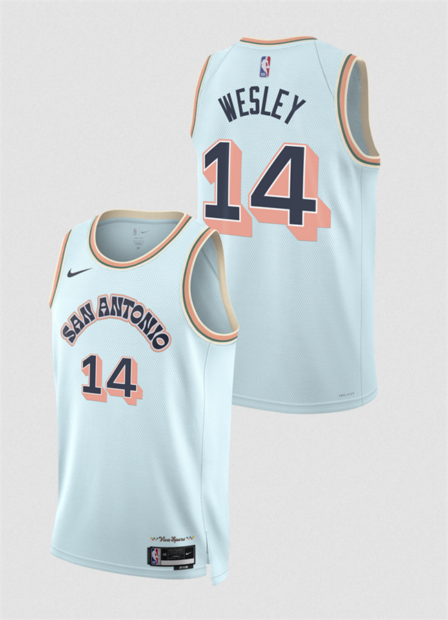 Men's San Antonio Spurs #14 Blake Wesley Light Blue 2024 25 City Edition Stitched Basketball Jersey Men's San Antonio Spurs #14 Blake Wesley Light Blue 2024 25 City Edition Stitched Basketball Jersey