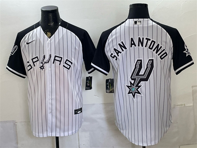Men's San Antonio Spurs Team Big Logo White Stitched Baseball Jerseys Men's San Antonio Spurs Team Big Logo White Stitched Baseball Jerseys