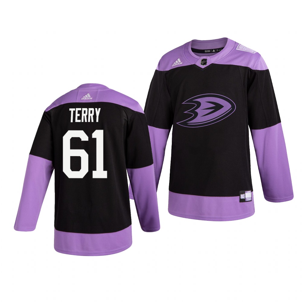 Ducks 61 Troy Terry Black Purple Hockey Fights Cancer Adidas Jersey Ducks 61 Troy Terry Black Purple Hockey Fights Cancer Adidas Jersey