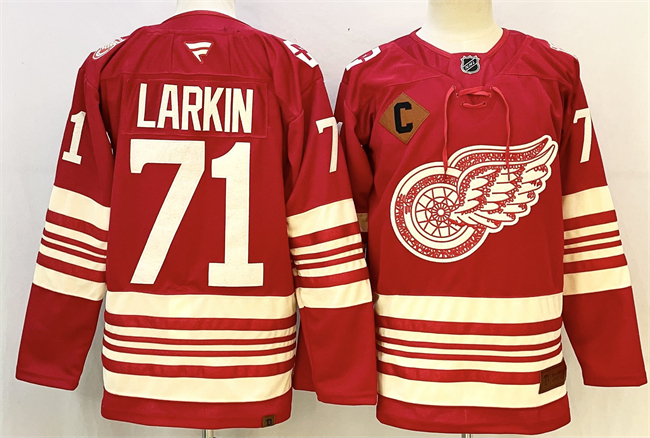 Men's Detroit Red Wings #71 Dylan Larkin Red 2025-26 With C Patch Centennial Premium Stitched Hockey Jersey Men's Detroit Red Wings #71 Dylan Larkin Red 2025-26 With C Patch Centennial Premium Stitched Hockey Jersey