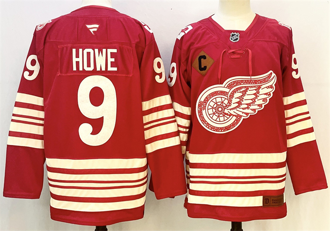 Men's Detroit Red Wings #9 Gordie Howe Red 2025-26 With C Patch Centennial Premium Stitched Hockey Jersey Men's Detroit Red Wings #9 Gordie Howe Red 2025-26 With C Patch Centennial Premium Stitched Hockey Jersey