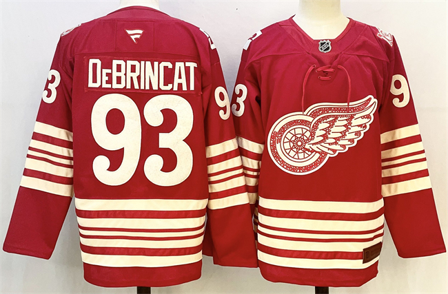 Men's Detroit Red Wings #93 Alex DeBrincat Red 2025-26 Centennial Premium Stitched Hockey Jersey Men's Detroit Red Wings #93 Alex DeBrincat Red 2025-26 Centennial Premium Stitched Hockey Jersey