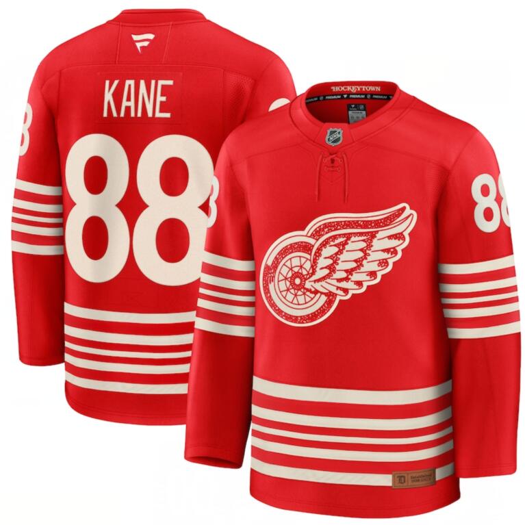 Men's Detroit Red Wings #88 Patrick Kane Red 2025 Centennial Premium Stitched Hockey Jersey Men's Detroit Red Wings #88 Patrick Kane Red 2025 Centennial Premium Stitched Hockey Jersey