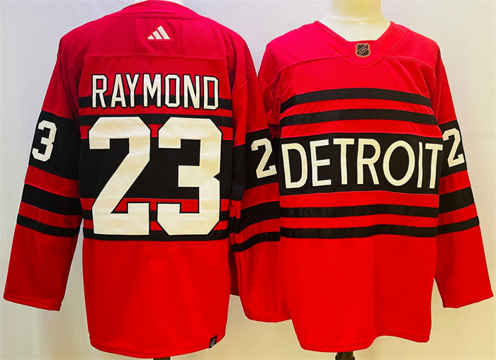 Men's Detroit Red Wings #23 Lucas Raymond Red 2022 23 Reverse Retro Stitched Jersey Men's Detroit Red Wings #23 Lucas Raymond Red 2022 23 Reverse Retro Stitched Jersey