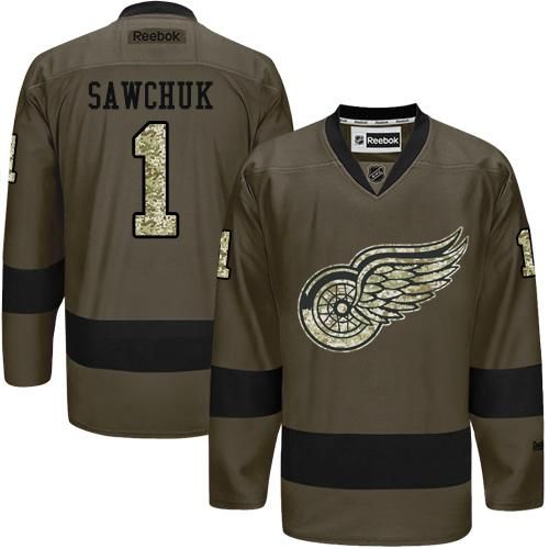 Red Wings #1 Terry Sawchuk Green Salute to Service Stitched NHL Jersey Red Wings #1 Terry Sawchuk Green Salute to Service Stitched NHL Jersey
