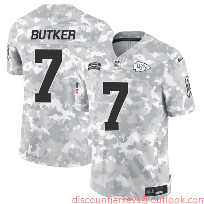 Men's Kansas City Chiefs #7 Harrison Butker 2024 F.U.S.E Arctic Camo Salute To Service Limited Stitched Football Jersey Men's Kansas City Chiefs #7 Harrison Butker 2024 F.U.S.E Arctic Camo Salute To Service Limited Stitched Football Jersey