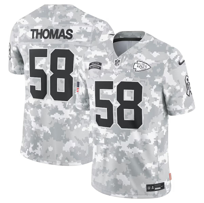 Men's Kansas City Chiefs #58 Derrick Thomas 2024 Arctic Camo Salute To Service Limited Stitched Football Jersey Men's Kansas City Chiefs #58 Derrick Thomas 2024 Arctic Camo Salute To Service Limited Stitched Football Jersey