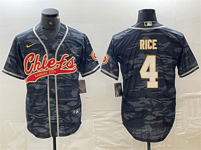 Men's Kansas City Chiefs #4 Rashee Rice Grey Camo Cool Base Stitched Baseball Jersey Men's Kansas City Chiefs #4 Rashee Rice Grey Camo Cool Base Stitched Baseball Jersey
