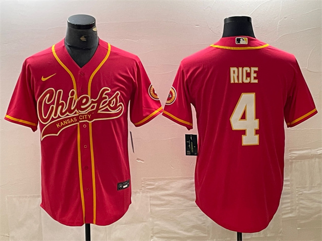 Men's Kansas City Chiefs #4 Rashee Rice Red Cool Base Stitched Baseball Jerseys Men's Kansas City Chiefs #4 Rashee Rice Red Cool Base Stitched Baseball Jerseys