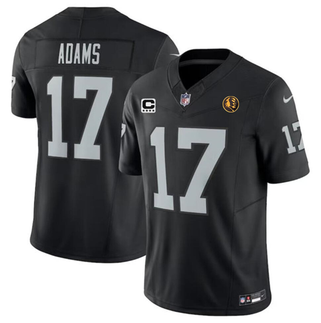 Men's Las Vegas Raiders #17 Davante Adams Black 2023 F.U.S.E. With 4-Star C Patch And John Madden Patch Vapor Limited Stitched Football Jersey Men's Las Vegas Raiders #17 Davante Adams Black 2023 F.U.S.E. With 4-Star C Patch And John Madden Patch Vapor Limited Stitched Football Jersey