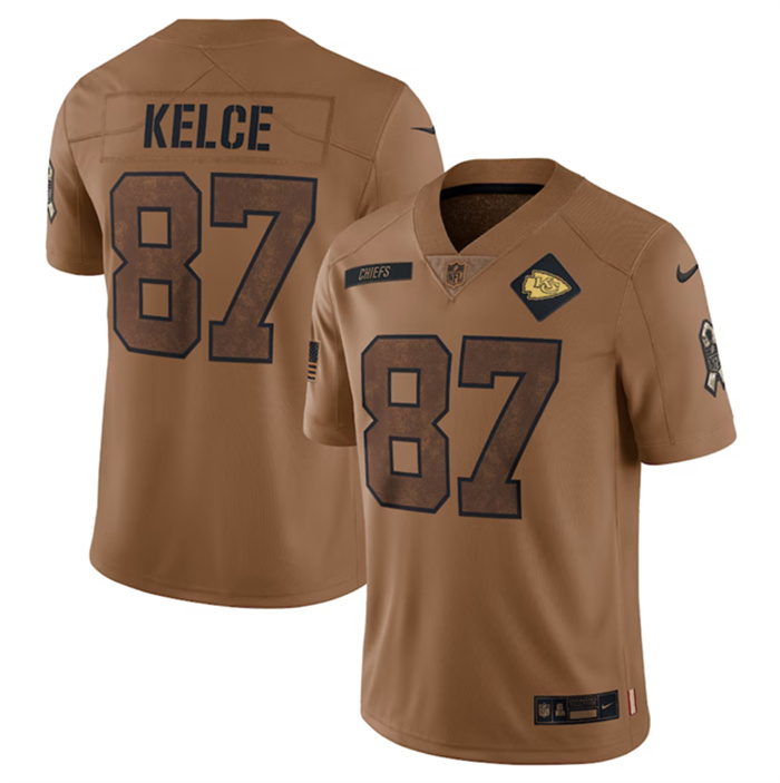 Men’s Kansas City Chiefs #87 Travis Kelce 2023 Brown Salute To Service Limited Stitched Jersey Men’s Kansas City Chiefs #87 Travis Kelce 2023 Brown Salute To Service Limited Stitched Jersey