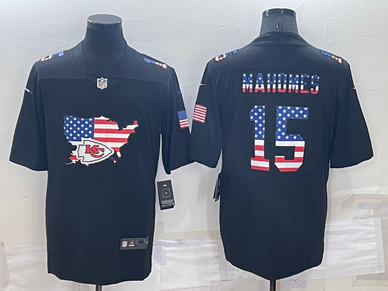 Men's Kansas City Chiefs #15 Patrick Mahomes Black USA Flag Limited Stitched Jersey Men's Kansas City Chiefs #15 Patrick Mahomes Black USA Flag Limited Stitched Jersey