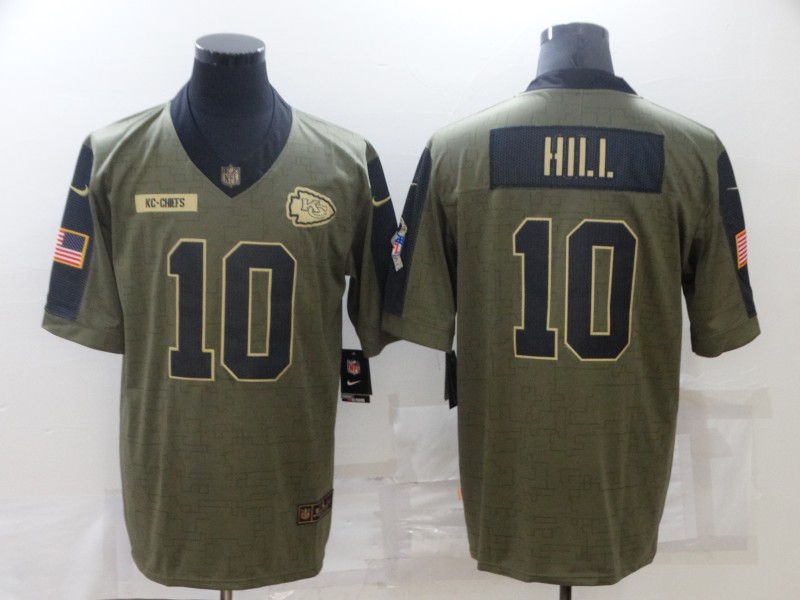 Men's Kansas City Chiefs #10 Tyreek Hill 2021 Olive Salute To Service Limited Stitched Jersey Men's Kansas City Chiefs #10 Tyreek Hill 2021 Olive Salute To Service Limited Stitched Jersey
