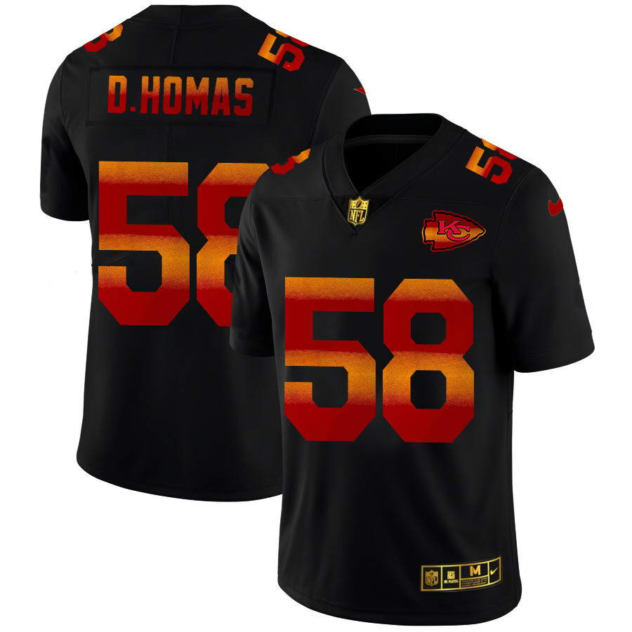 Kansas City Chiefs #58 Derrick Thomas Men's Black Nike Red Orange Stripe Vapor Limited NFL Jersey Kansas City Chiefs #58 Derrick Thomas Men's Black Nike Red Orange Stripe Vapor Limited NFL Jersey