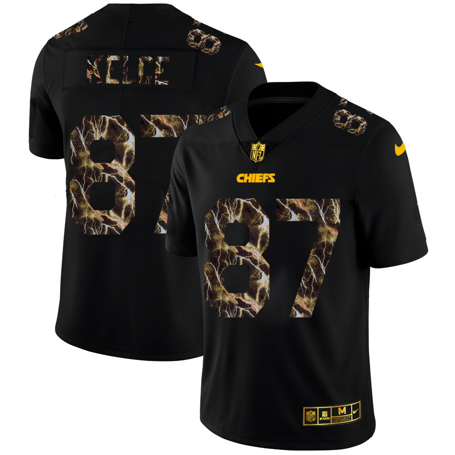 Kansas City Chiefs #87 Travis Kelce Men's Black Nike Flocked Lightning Vapor Limited NFL Jersey Kansas City Chiefs #87 Travis Kelce Men's Black Nike Flocked Lightning Vapor Limited NFL Jersey