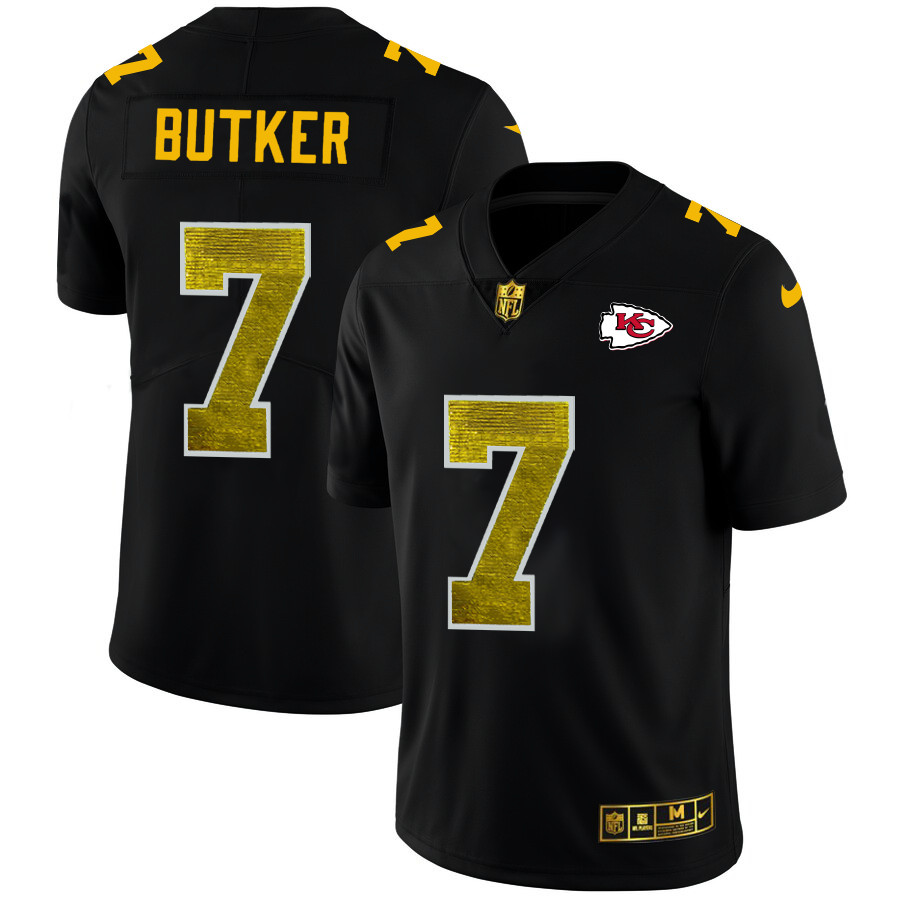 Kansas City Chiefs #7 Harrison Butker Men's Black Nike Golden Sequin Vapor Limited NFL Jersey Kansas City Chiefs #7 Harrison Butker Men's Black Nike Golden Sequin Vapor Limited NFL Jersey