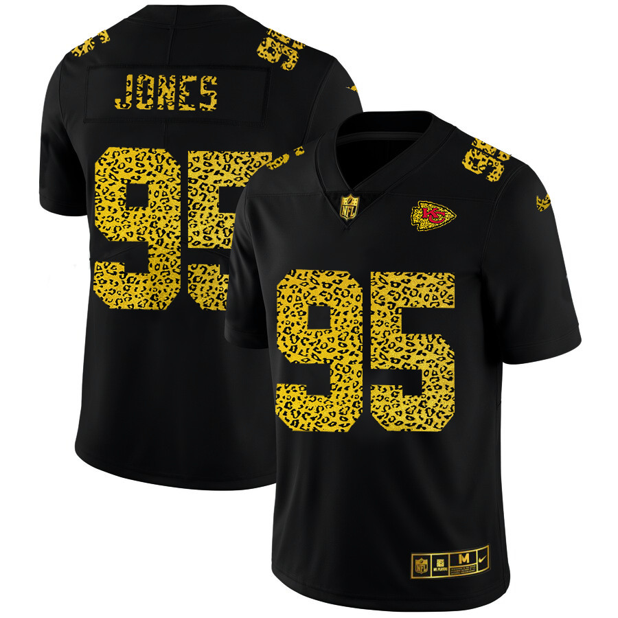 Kansas City Chiefs #95 Chris Jones Men's Nike Leopard Print Fashion Vapor Limited NFL Jersey Black Kansas City Chiefs #95 Chris Jones Men's Nike Leopard Print Fashion Vapor Limited NFL Jersey Black