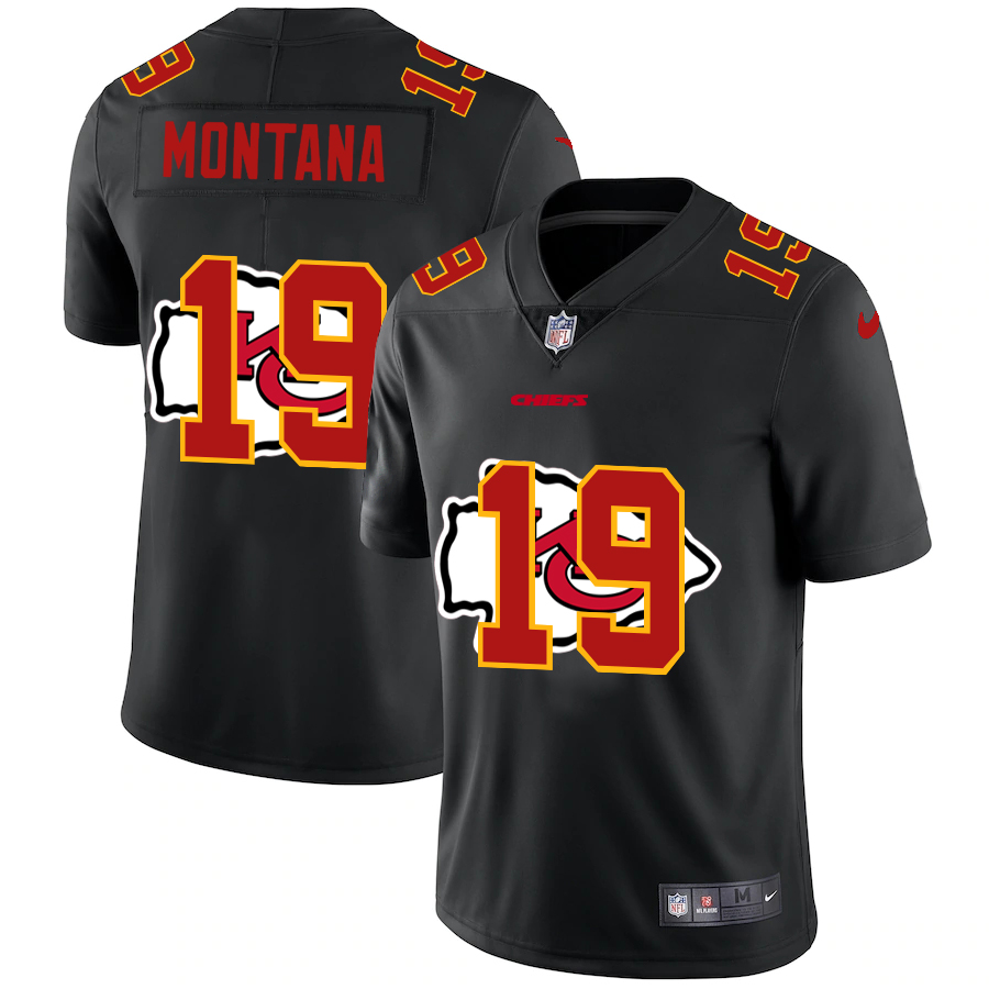 Kansas City Chiefs #19 Joe Montana Men's Nike Team Logo Dual Overlap Limited NFL Jersey Black Kansas City Chiefs #19 Joe Montana Men's Nike Team Logo Dual Overlap Limited NFL Jersey Black