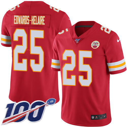 Nike Chiefs #25 Clyde Edwards-Helaire Red Team Color Men's Stitched NFL 100th Season Vapor Untouchable Limited Jersey Nike Chiefs #25 Clyde Edwards-Helaire Red Team Color Men's Stitched NFL 100th Season Vapor Untouchable Limited Jersey