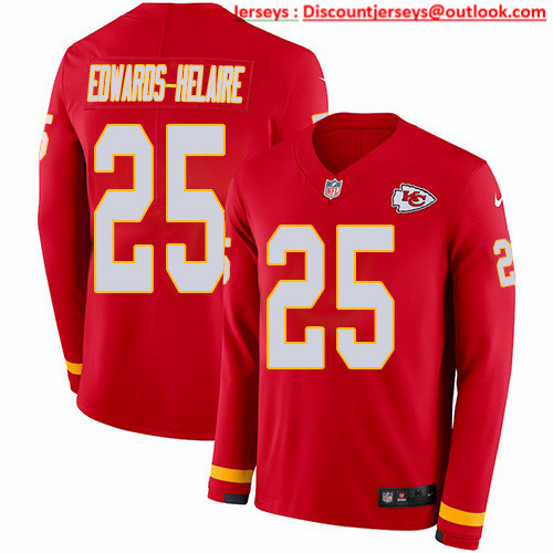 Nike Chiefs #25 Clyde Edwards-Helaire Red Team Color Men's Stitched NFL Limited Therma Long Sleeve Jersey