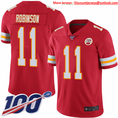 Nike Chiefs #11 Demarcus Robinson Red Team Color Men's Stitched NFL 100th Season Vapor Limited Jersey Nike Chiefs #11 Demarcus Robinson Red Team Color Men's Stitched NFL 100th Season Vapor Limited Jersey