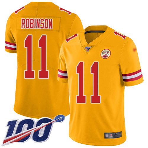 Nike Chiefs #11 Demarcus Robinson Gold Men's Stitched NFL Limited Inverted Legend 100th Season Jersey Nike Chiefs #11 Demarcus Robinson Gold Men's Stitched NFL Limited Inverted Legend 100th Season Jersey