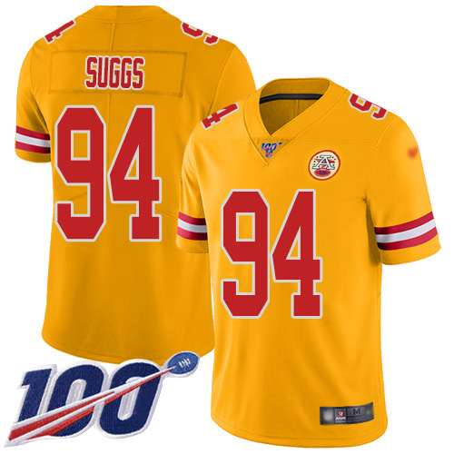 Nike Chiefs #94 Terrell Suggs Gold Men's Stitched NFL Limited Inverted Legend 100th Season Jersey Nike Chiefs #94 Terrell Suggs Gold Men's Stitched NFL Limited Inverted Legend 100th Season Jersey