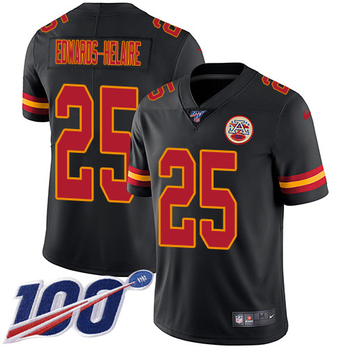 Nike Chiefs #25 Clyde Edwards-Helaire Black Men's Stitched NFL Limited Rush 100th Season Jersey Nike Chiefs #25 Clyde Edwards-Helaire Black Men's Stitched NFL Limited Rush 100th Season Jersey