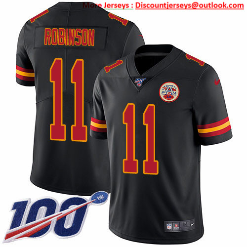 Nike Chiefs #11 Demarcus Robinson Black Men's Stitched NFL Limited Rush 100th Season Jersey Nike Chiefs #11 Demarcus Robinson Black Men's Stitched NFL Limited Rush 100th Season Jersey