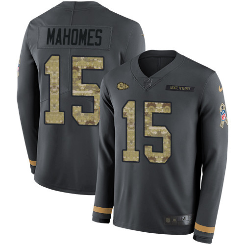 Nike Chiefs #15 Patrick Mahomes Anthracite Salute to Service Men's Stitched NFL Limited Therma Long Sleeve Jersey Nike Chiefs #15 Patrick Mahomes Anthracite Salute to Service Men's Stitched NFL Limited Therma Long Sleeve Jersey